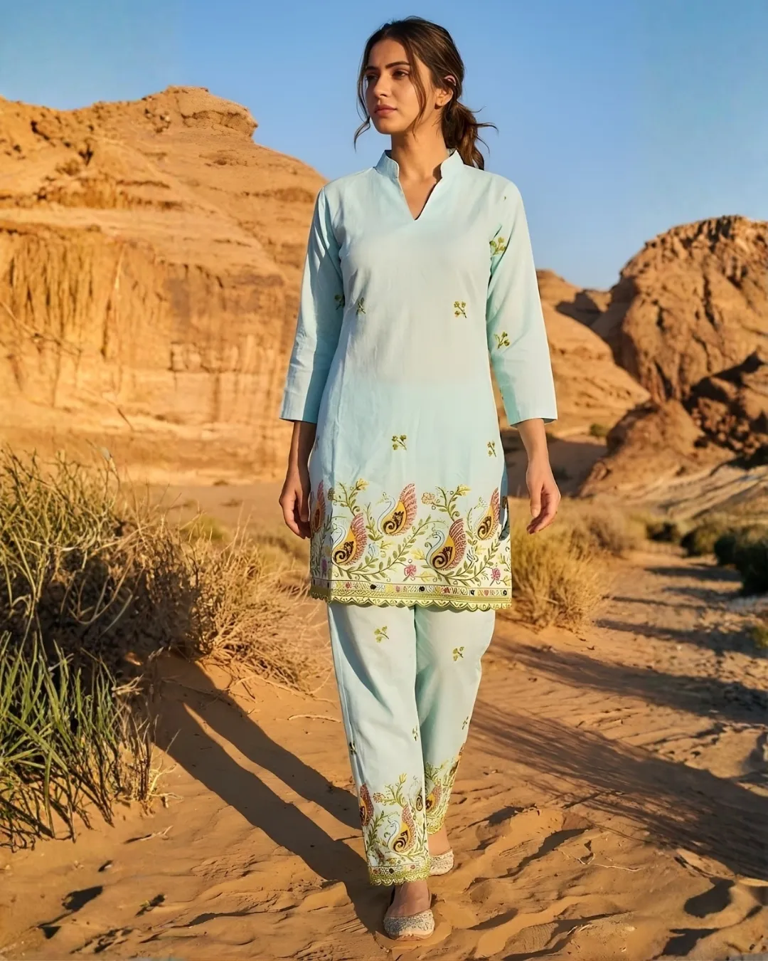 Sky Bloom Embroidered Co-Ord Set