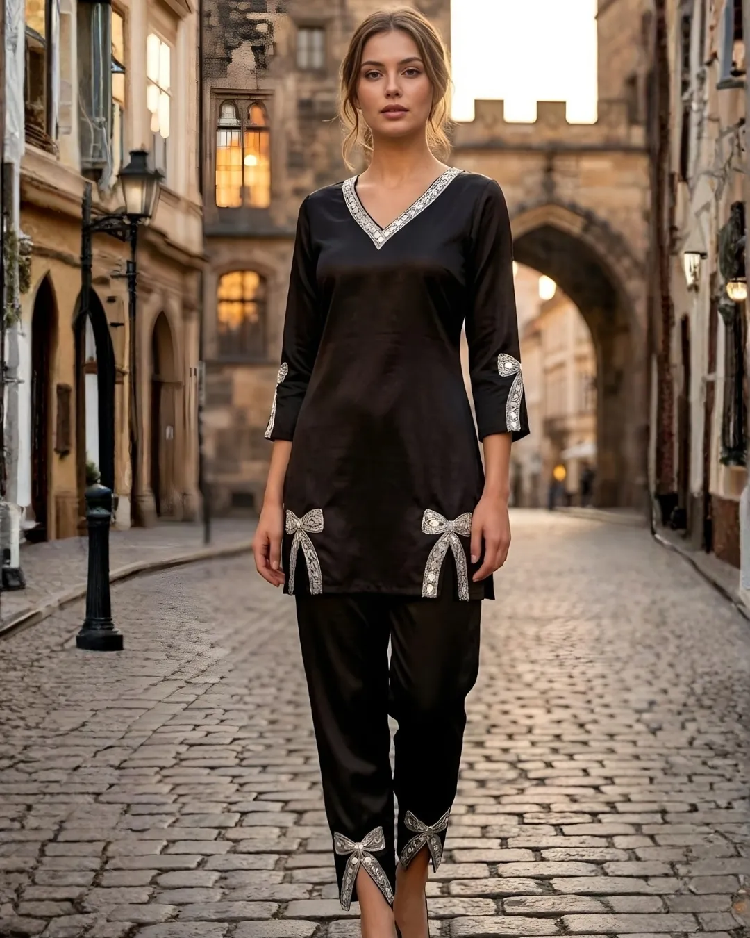 Midnight Bow Embellished Co-Ord Set