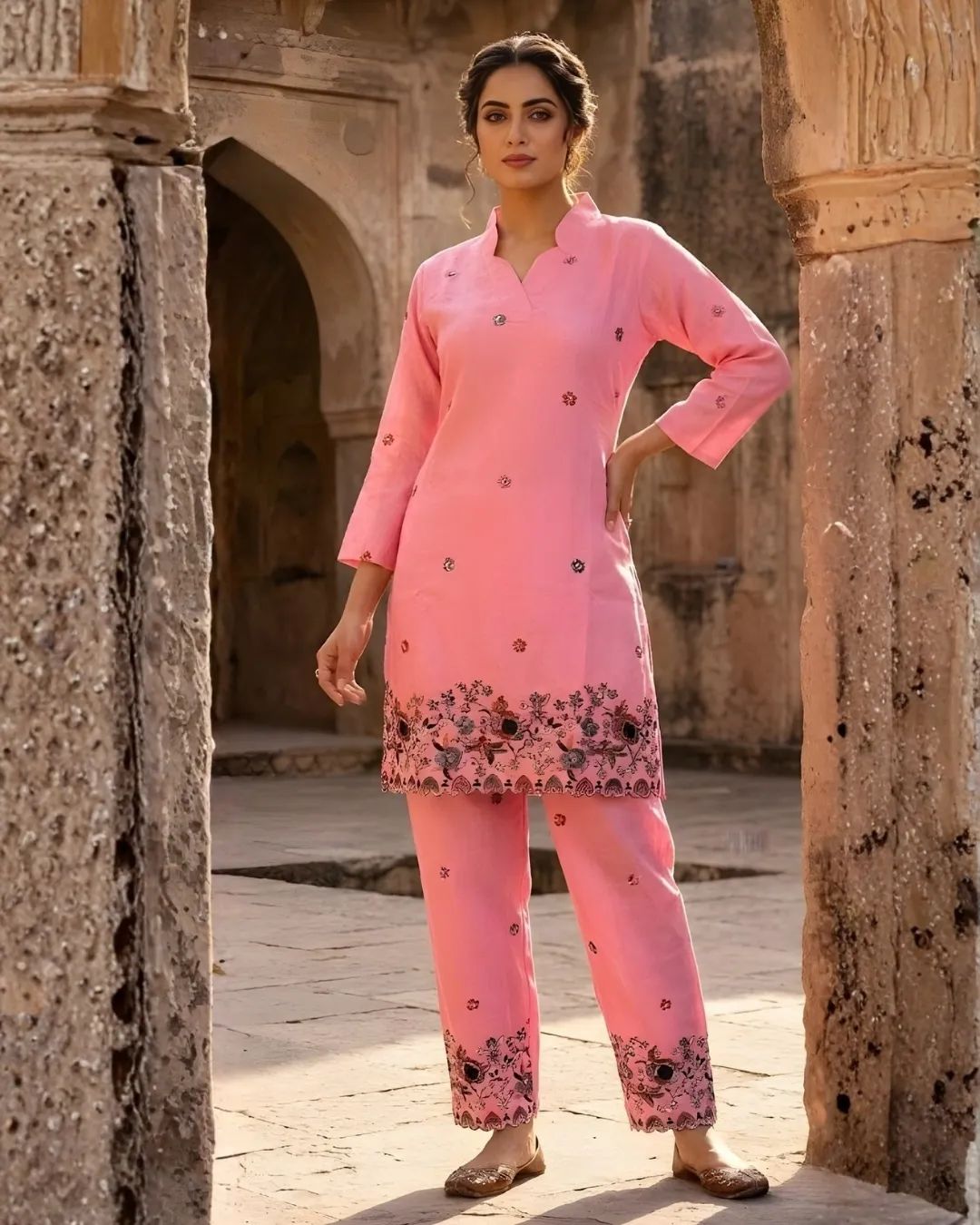 Embroidered Blush Pink Co-Ord Set