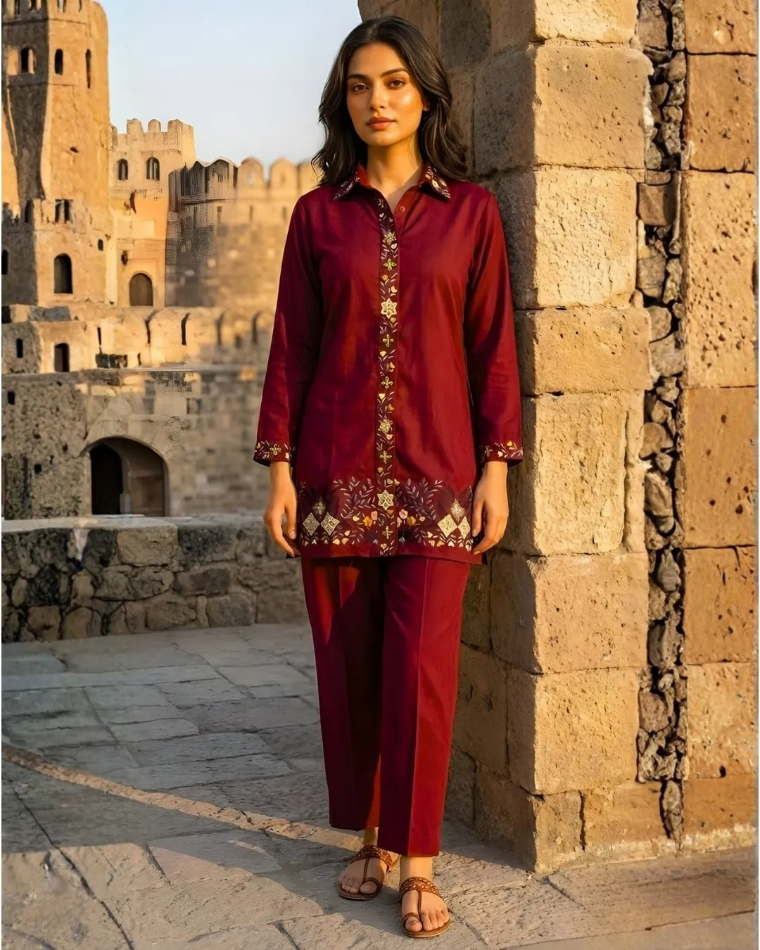 Royal Wine Embroidered Co-Ord Set